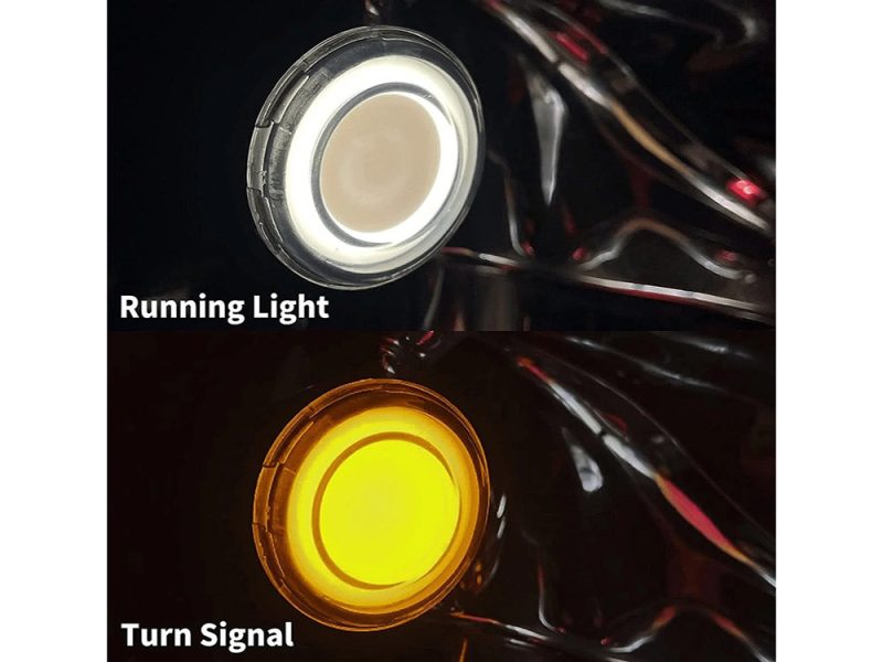 Bright motorcycle running light with turn signal indicator, ideal for safety and visibility.