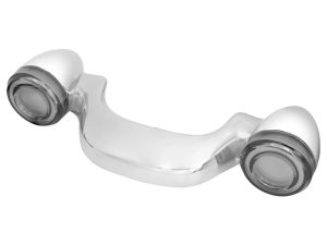 Polished motorcycle mirror with dual glass mirrors for enhanced visibility.