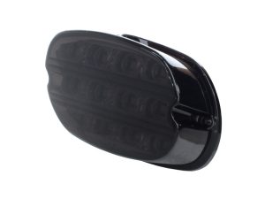 Black motorcycle rearview mirror with integrated LED turn signals for Revelry Motorcycles.