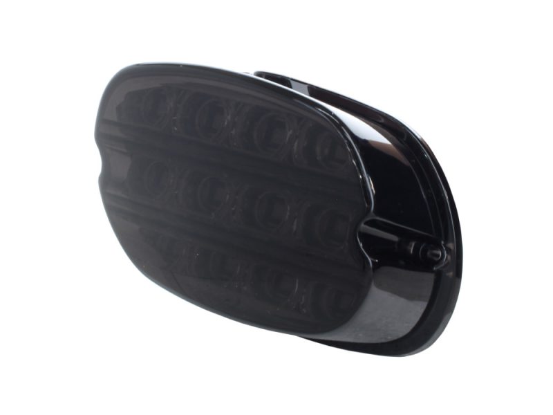 Black motorcycle rearview mirror with integrated LED turn signals for Revelry Motorcycles.