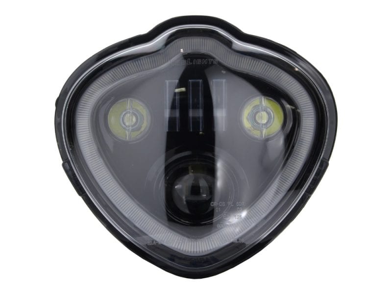 High-performance motorcycle headlight with LED lighting, perfect for Revelry Motorcycles.