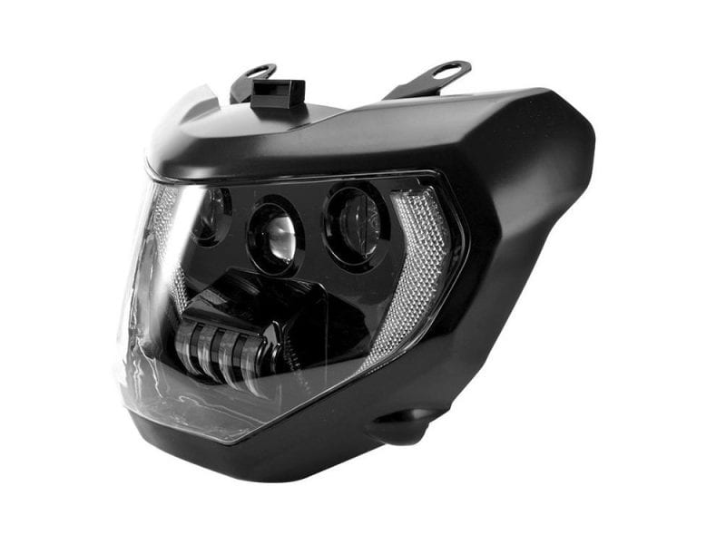 High-performance black motorcycle headlight for Revelry Motorcycles in Australia.