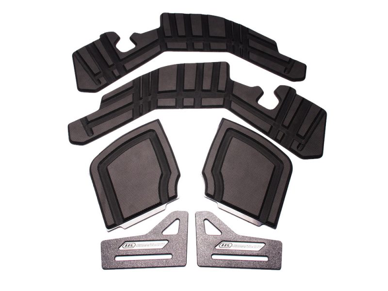Non-slip motorcycle footrest rubber pads and mounting brackets for Revelry Motorcycles.