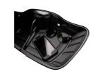 Black motorcycle saddlebag with phone and sunglasses inside for Revelry Motorcycles.
