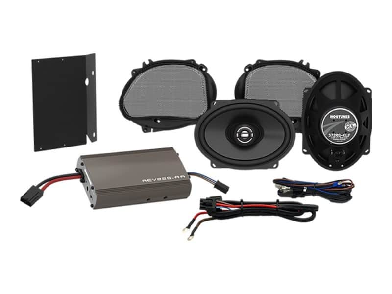 Hogtunes XL High-performance motorcycle sound system with speakers and amplifiers for Revelry Motorcycles.