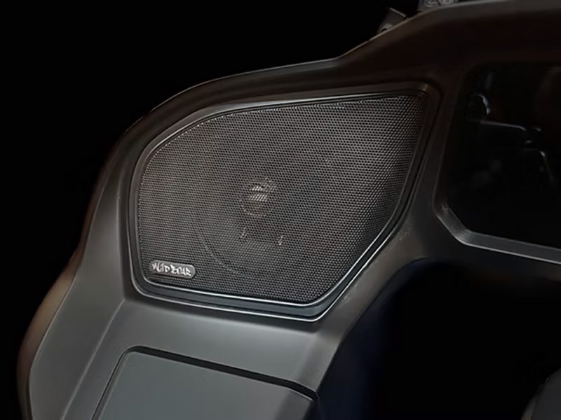 High-quality motorcycle speaker with durable grille for enhanced sound at Revelry Cycles.