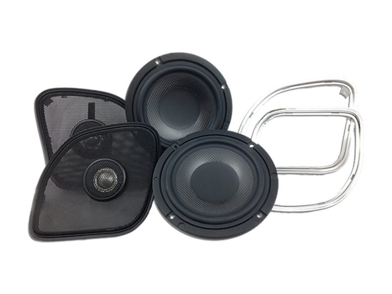 High-quality motorcycle speaker system for Revelry Cycles bikes, durable and clear sound.