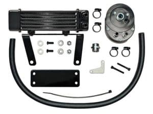 High-performance motorcycle oil cooler kit for enhanced engine cooling and reliability.