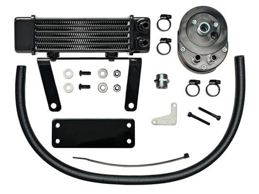 6-Row LowMount Oil Cooler Kit. Fits Softail 2000-2010. High-performance motorcycle oil cooler kit for enhanced engine cooling and reliability.