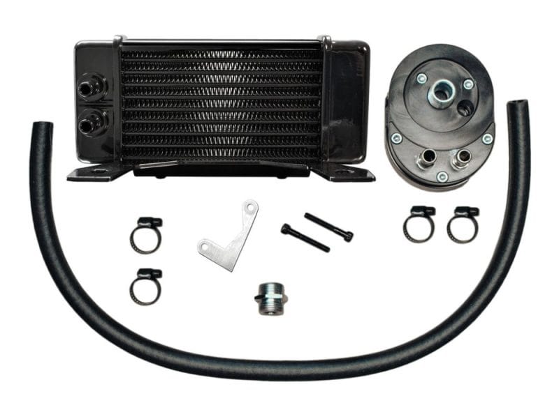 10-Row LowMount Oil Cooler Kit. Fits Touring 1984-2008. AlTumate heat exchanger radiator and motorcycle oil pump kit with hoses and mounting hardware.