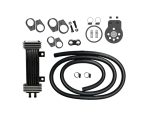 Precision motorcycle oil cooler kit with hoses and mounting hardware for Revelry Cycles bikes.