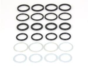 O-ring seal kit for motorcycle maintenance and repairs, black and clear rubber components.