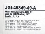 JGI-45849-49-A front fork gasket and seal kit for vintage motorcycles.