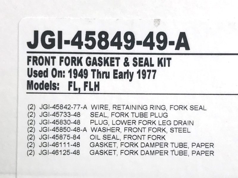JGI-45849-49-A front fork gasket and seal kit for vintage motorcycles.