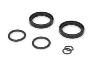 Silicone fork seal and O-rings kit for motorcycle suspension repair.