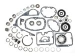 Gasket and bearing set for motorcycle engine repair or maintenance.