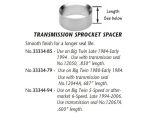 Transmission sprocket spacer for motorcycle engine longevity, compatible with Big Twin models and transmission seals.