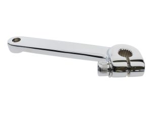 Chromed motorcycle spanner tool for bike maintenance and repair.