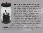 Vacuum tappet pump-up tool for motorcycle hydraulic lifters at Revelry Cycles.