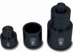 Heavy-duty black impact sockets for motorcycle maintenance and repair.