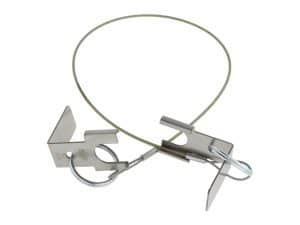 Cable lock with metal clasps for motorcycle security at Revelry Motorcycles.