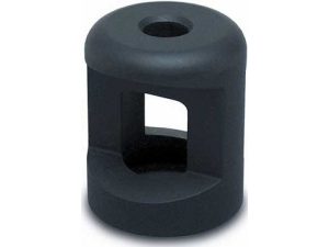 Rubber motorcycle bumper stop for suspension and frame protection.