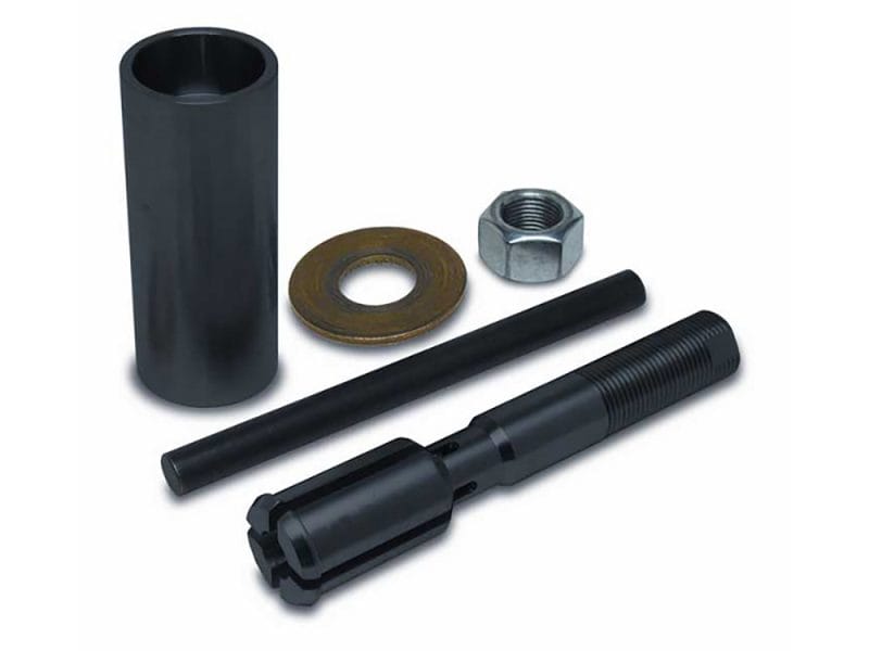 Heavy-duty motorcycle suspension fork loosening tool kit with shaft and adapter.