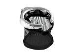 Chrome motorcycle cup holder with mesh base for Revelry Motorcycles Australia.