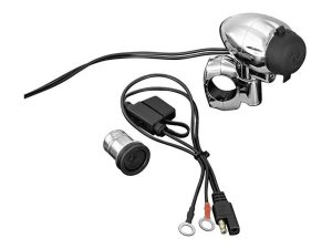 Chrome motorcycle bell and wiring kit for Revelry Motorcycles.