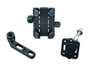 Lightweight motorcycle phone mount with adjustable clamp for Revelry Motorcycles.