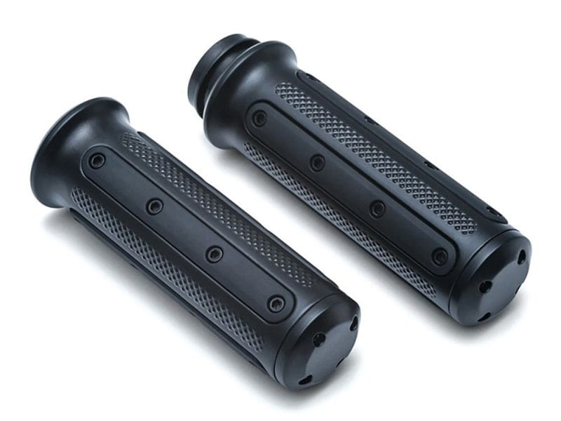 Heavy Industry Handgrips - Black. Fits Big Twin 2008-2024 with Throttle-by-Wire High-performance motorcycle handlebar grips for Revelry Motorcycles. Enhance your ride with durable, stylish controls.