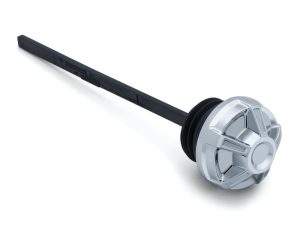 High-performance motorcycle fuel cap with sleek chrome design for Revelry Cycles bikes.