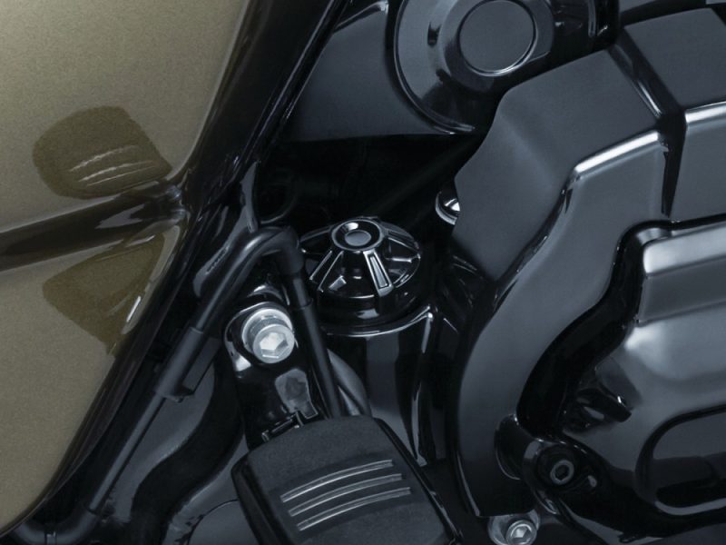 Sleek black motorcycle engine and dashboard from Revelry Motorcycles in Australia.