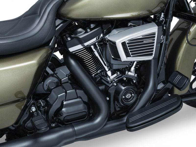 High-quality Harley-Davidson motorcycle engine with black and chrome finish for enhanced performance.