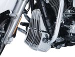 Sleek chrome motorcycle engine with stylish cooling fins and black accents.