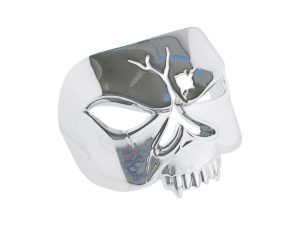 Shiny silver skull motorcycle accessory for Revelry Motorcycles in Australia.