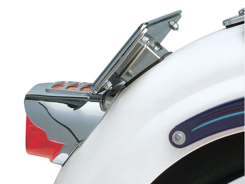 Chrome motorcycle tail light and fender guard with retro style for classic bikes.