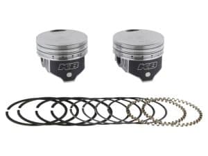 High-performance motorcycle piston and piston ring set for Revelry Motorcycles.