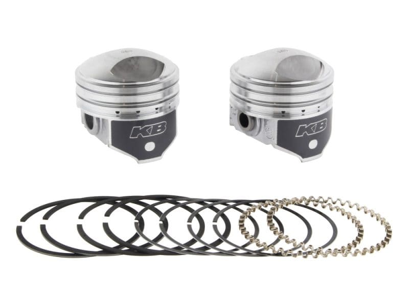 +.060in. Pistons with 8.5:1 Compression Ratio. Fits Big Twin 1941-1979 with 1200cc Engine. Piston and ring set for motorcycle engine rebuild, high-performance motorcycle engine parts.