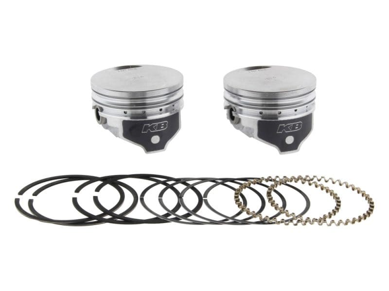 High-performance motorcycle pistons with rings and bearings for Revelry Motorcycles.