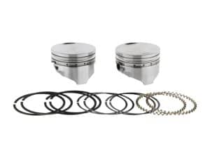 High-performance motorcycle pistons with piston rings and bearings for Revelry Cycles bikes.