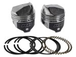 High-performance motorcycle pistons with piston rings for Revelry Motorcycles repairs and upgrades.
