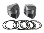 Piston kit with piston rings and clips for motorcycle engine rebuild at Revelry Cycles.