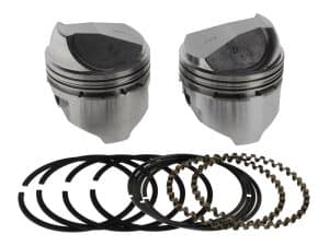 Piston and ring set for motorcycle engine.