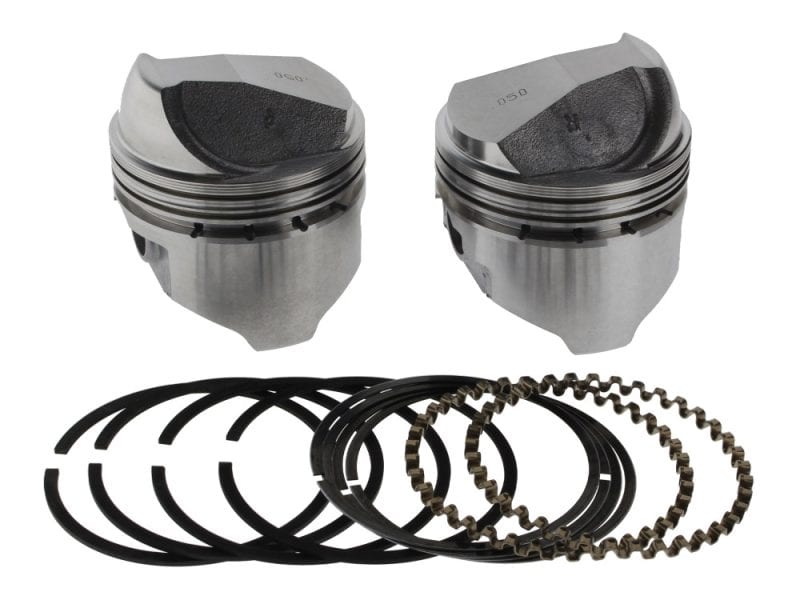 Piston and ring set for motorcycle engine.