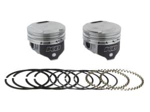 Piston and piston ring kit for motorcycle engine rebuilds.