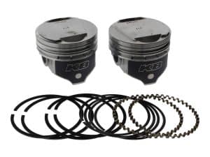 Enhanced motorcycle piston kit with piston rings and bearings for Revelry Motorcycles.