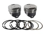 Lightweight motorcycle pistons with piston rings and packing in a set for Harley Davidson bikes.