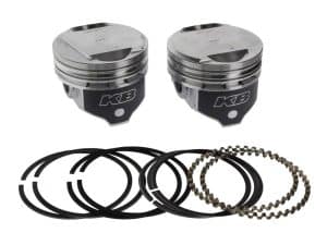 Piston and piston ring kit for motorcycle engine rebuilds at Revelry Motorcycles.