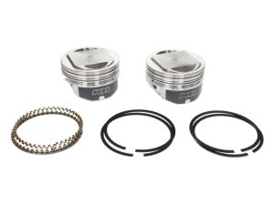 High-performance motorcycle pistons with piston rings and wrist pins for Revelry Motorcycles bikes.